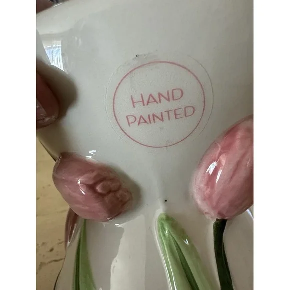 Mellow & Mod Cat Drinking Water Tall Bowl "Pink tulips" Hand Painted Colorful - Picture 3 of 10